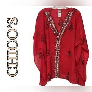 CHICO’S BEAUTIFUL PONCHO. SIZE: SM BUST:24”.  This is a butterfly poncho. NWT.
